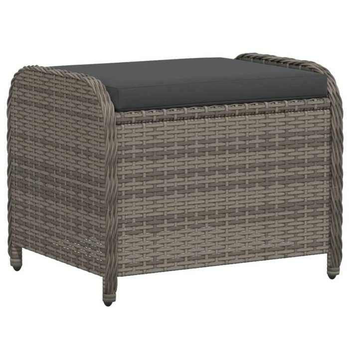 Gris Pouf dextérieur -  Tabouret de jardin avec coussin gris 58x46x46 cm résine tressée m4001