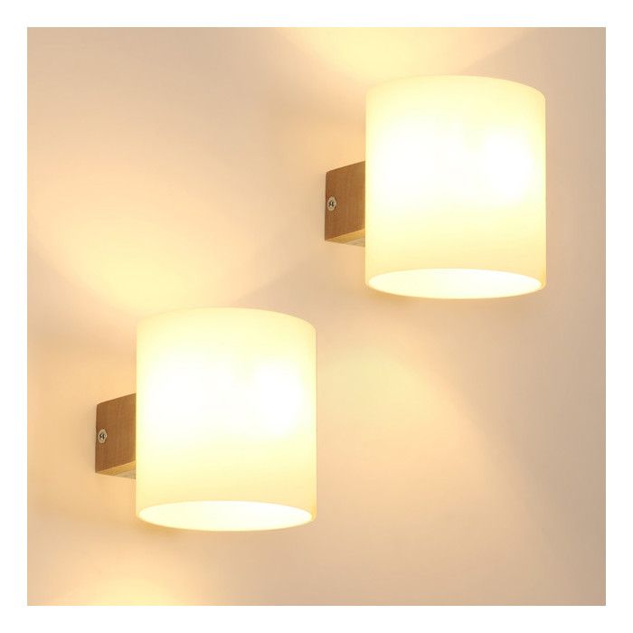 DORLINK Applique Murale Bois et Verre E27 – Style Moderne Minimaliste – Lampe Murale Cylindrique pour Chambre Salon – Sans Ampoule