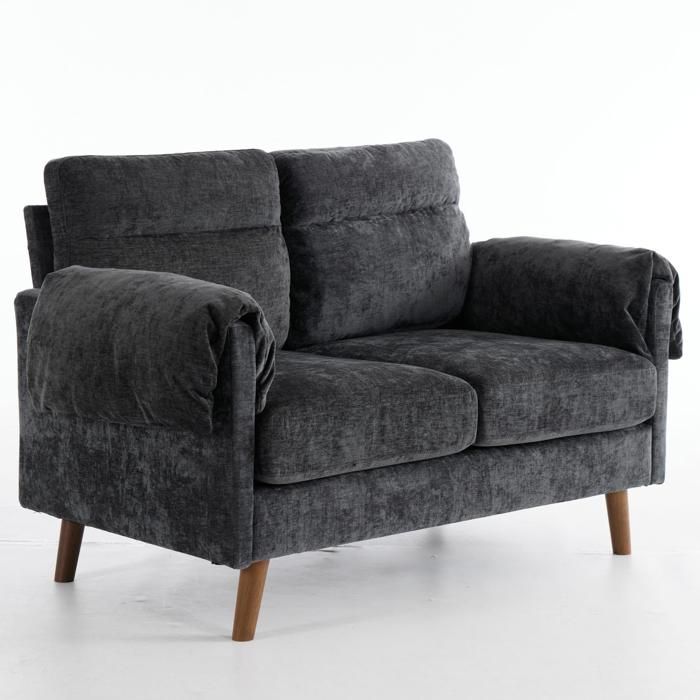 Canapé deux places en velours corail doux style médiéval pieds imitation bois 124 × 70 × 85 cm Noir