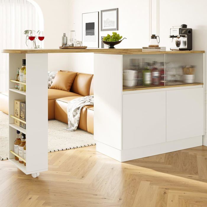 Table de Bar Extensible avec Espace de Rangement - Meuble avec 2 Portes ...