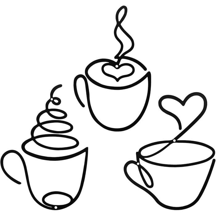 Lot de 3 tasses à café en métal noir - Décoration murale pour salon couloir cuisine salle de bain ca OBJET DE DECORATION MURALE