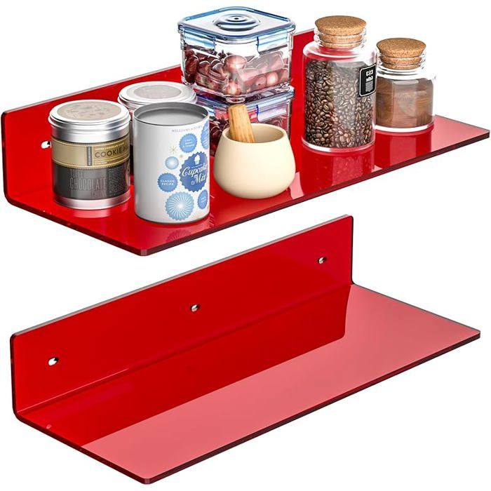 Lot de 2 étagères murales en acrylique rouge de 38 cm pour chambre à coucher objets de collection haut-parleurs 38cm