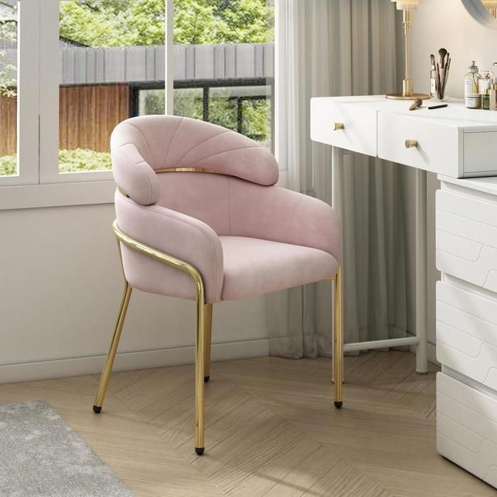 Chaise de salle à manger - KOMHTOM - Velours - Pieds métalliques - Rose - 56.9x54.5x79 cm Chaise de salle à manger - KOMHTOM - Velours - Pieds métalliques - Rose - 56.9x54.5x79 cm