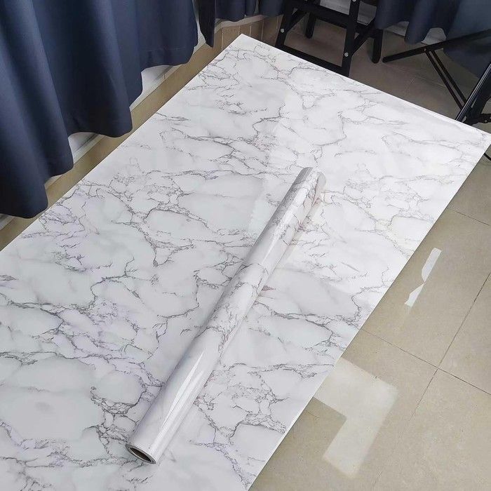 Film autocollant pour meuble - HOTDECOR - 60x300 cm - Marbre gris-blanc - PVC imperméable - Pose sans colle