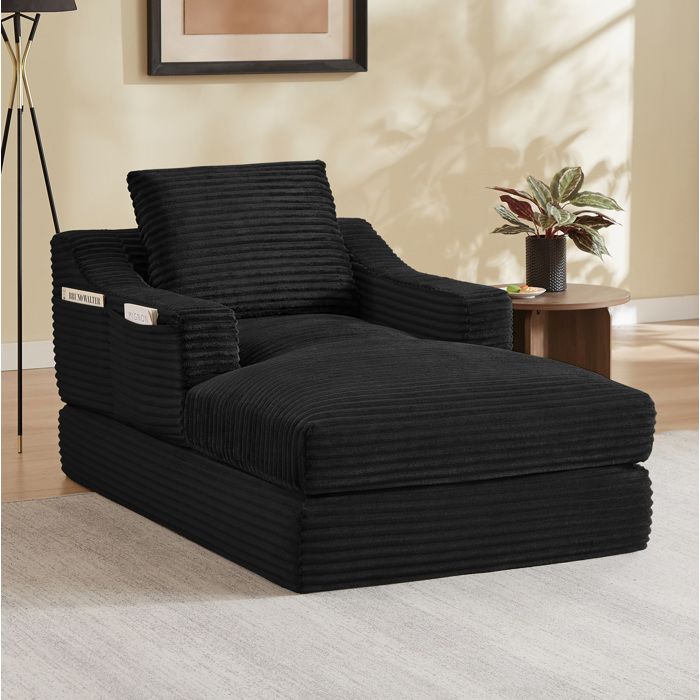 Fauteuil lounge 1 place convertible en petit lit velours côtelé noir mousse haute densité design double couche
