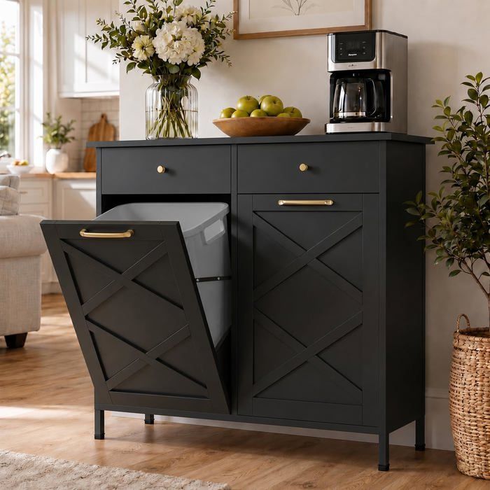 YODOLLA Poubelle Cuisine de cuisine double 100x33x91 cm - plan de travail 2 tiroirs acier robuste gain de place - Noir