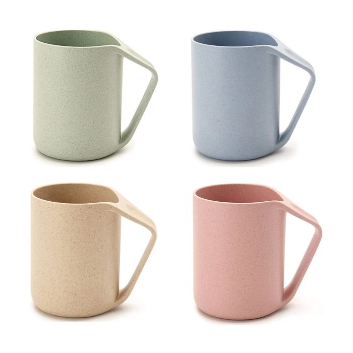 Lot 4 tasses paille de blé. Mugs plastiques incassables micro-ondes et lave-vaisselle. .