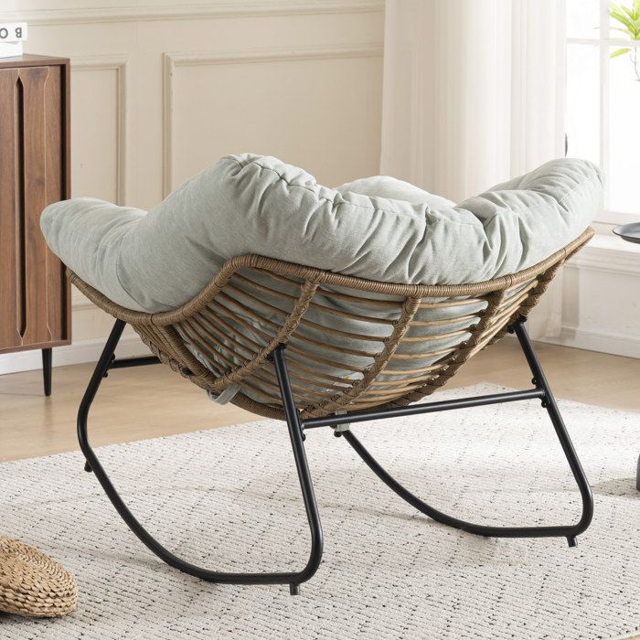 Fauteuil Bascule Chenille Bleu Clair Rocking Chair FloraGrace Pour Salon Supporte 158kg 83x95x107cm