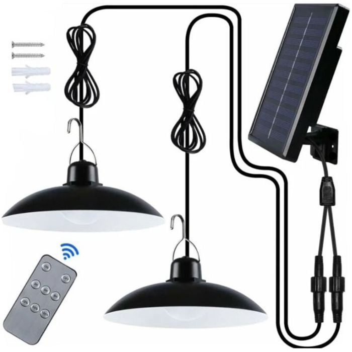 Luminaire solaire double tête - Télécommande incluse Étanchéité IP65 - Pergola et balcon