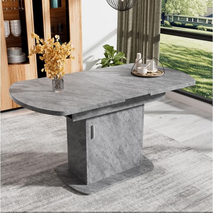 WOVREO table a manger extensible ovale 110/130 x 70 x 75 cm avec rangement aspect beton gris