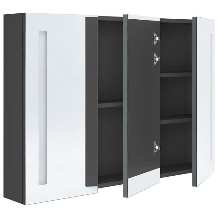 Meuble Rangement - HAOSHOP - Armoire de salle de bain à miroir LED 89x14x62 cm Gris&01_28527