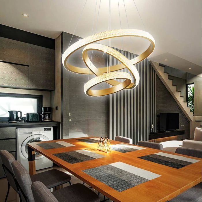 Lustre Moderne En Cristal Pour Salle À Manger Appareil DÉclairage Doré 3 Anneaux Lustre Led Pour Éclairage DÎlot De Cuisin[BI68]
