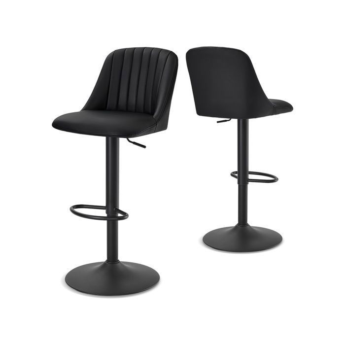 GOEURVANT Lot de 2 Tabourets de Bar Similicuir Noir Pivotant 360° Hauteur Réglable Chaise Haute Ergonomique Cuisine Comptoir