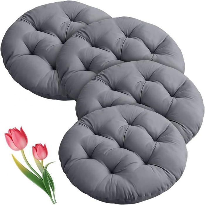 Lot de 4 Coussin Rond 40 cm Polyester Mousse Intérieur Extérieur