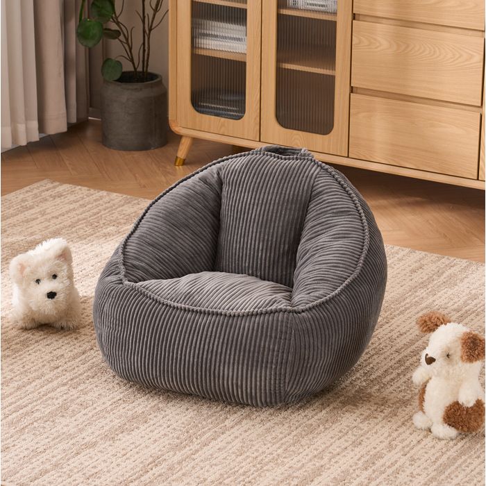 MEUVYX Fauteuil Pouf Enfant avec Dossier Ergonomique et Accoudoirs Intégrés en Velours Côtelé Gris