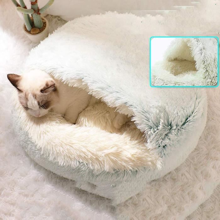 Meilleurs prix pour Panier pour Chat,ANNEFLY Anti Stress Extra Doux Lit pour Chat Grotte Niche Chat Apaisant Panier de Chien Canapé,Vert-M