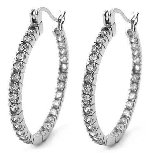 Boucles D'oreilles Créoles En Acier Inoxydable Avec Strass Scintillants - Argenté - Pour Lobe