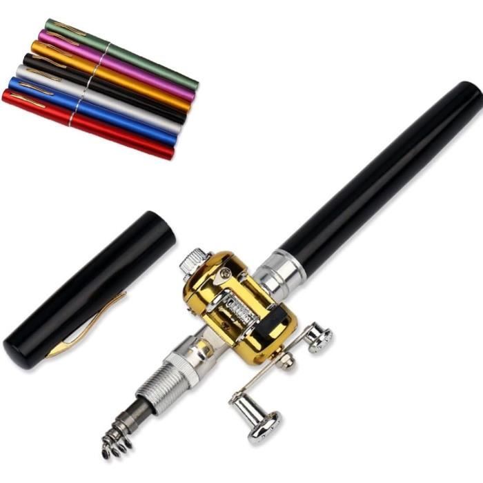 Mini Canne à Pêche Stylo 21,6 Cm - Télescopique 5 Sections, 100 Cm Dépliée - Moulinet 2.1:1, Kit Complet Avec Accessoires