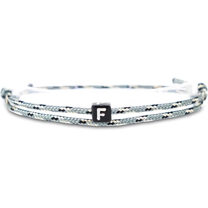 Bracelet Surfeur Noir Avec Perles En Laiton Carrées Argentées - Modèle Amitié - Unisexe - Neuf Avec étiquette