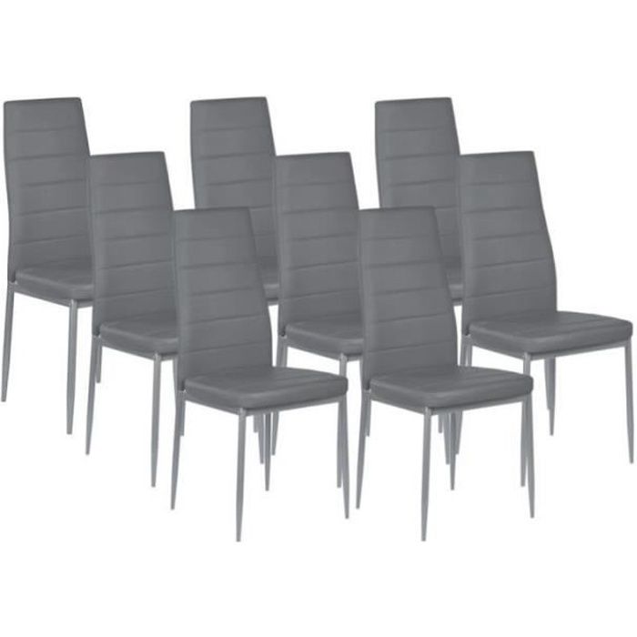 Lot de 8 chaises de salle à manger grises - VOGUE - contemporain - design - simili - métal Lot de 8 chaises de salle à manger grises - VOGUE - contemporain - design - simili - métal