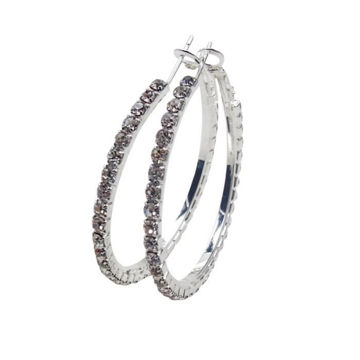 Femme noir cristal strass plaqué argent Long Ear Stud Boucles d/'oreilles Créoles 266