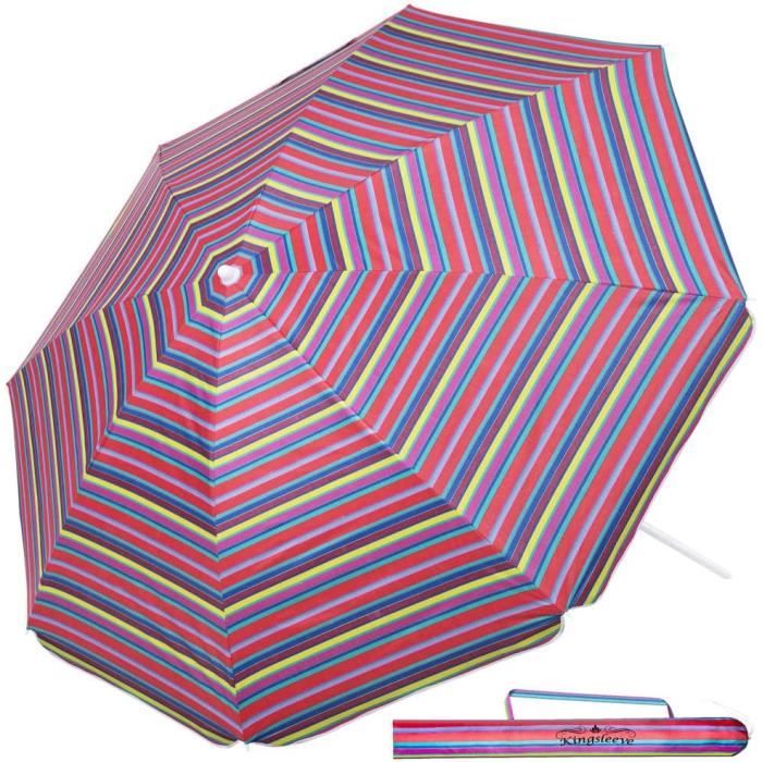 Parasol Déporté 180 Cm Vert Foncé - 8 Baleines, Mât Aluminium Effet Bois, Protection UV 50+, Pour Terrasse Et Plage - 2