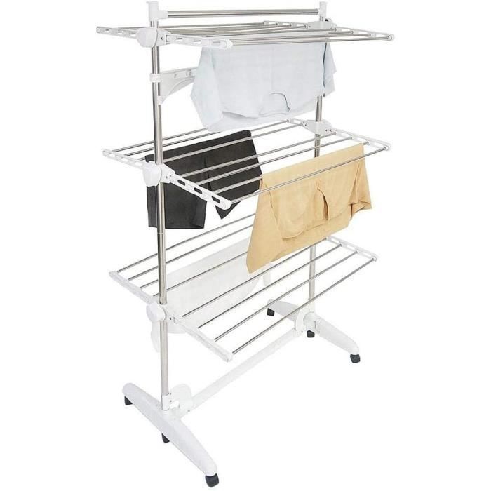 Étendoir à Linge 3 Niveaux Sur Roues - Grande Capacité, Pliable, 170 X 64 X 126 Cm (Noir)