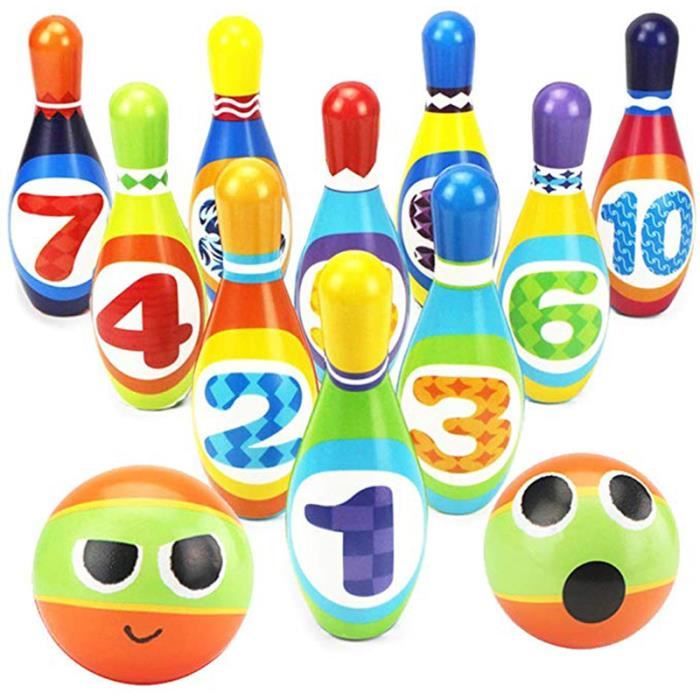 Ensemble De Bowling pour Enfants Mini 10 Quilles Colorées avec 2