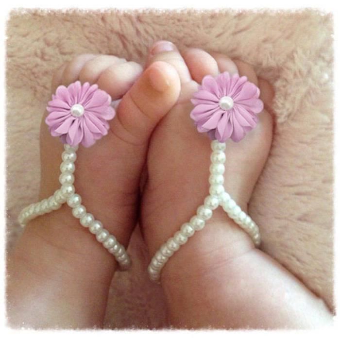 Bebe Fille Perle En Mousseline De Soie Pied Chaine Fleur Chaussures Pieds Nus Sandales Chaussures Cdiscount