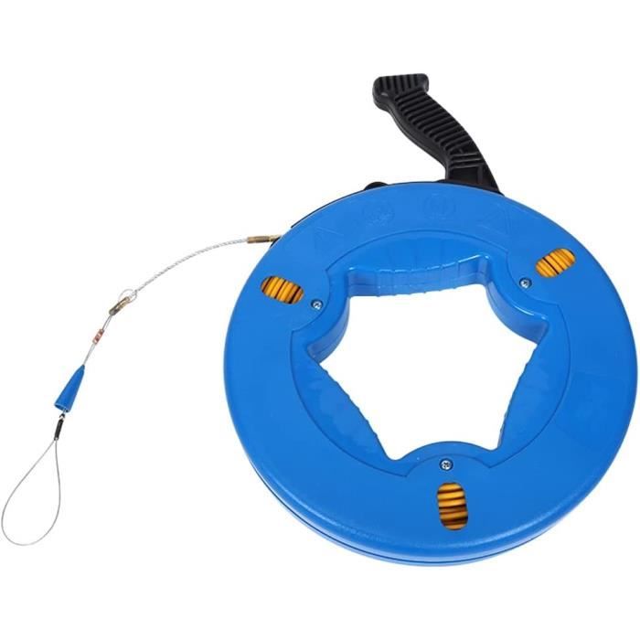 Akuoly Tire fil electrician 30M Kit rétractable d’installation pour Cable en Boîtier Plastique bleu avec tête flexible de guidage et oeuillet de tirage démontable 