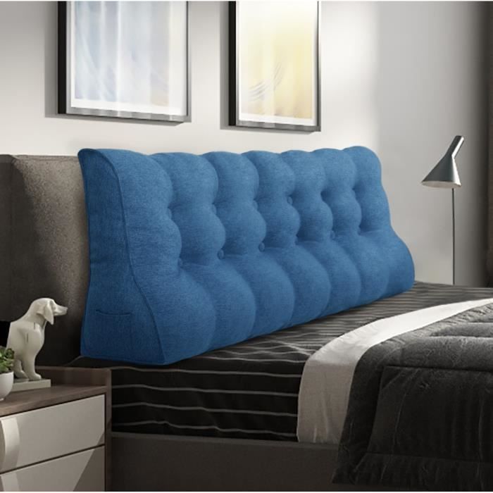 VERCART Coussin de Lecture Coussin de Tête de Lit Coussin à Coins Oreiller de Soutien du Dos Lin Bleu 180CM