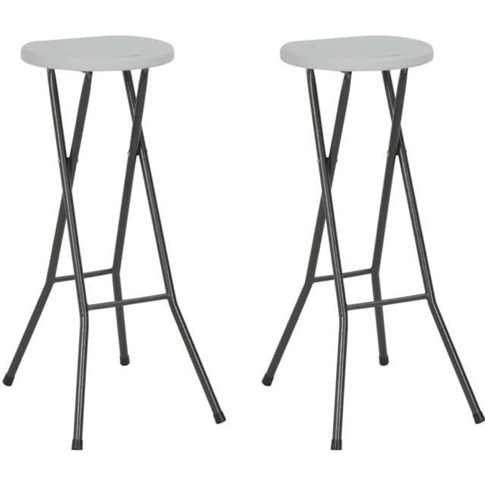 &9748JARDIN -Haute qualité -Lot de 2 Tabourets de bar pliables Tabourets de bar pliables 2 pcs PEHD et acier Blanc