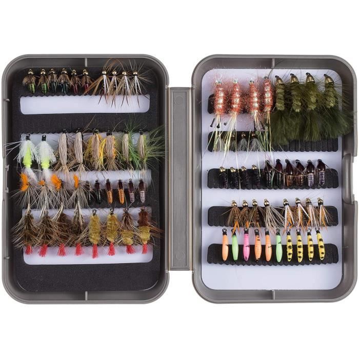Kit De 32 Mouches De Pêche ANCLLO - Sèches Et Humides - Pour Truite, Saumon Et Bar - Avec Boîte étanche