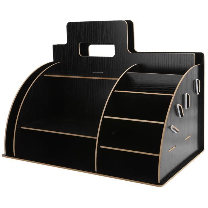 étagère de bureau en bois - aynefy - organisateur de papeterie - noir - robuste et durable
