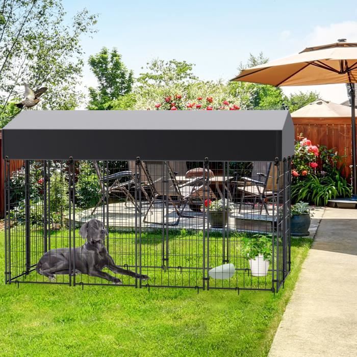 Meilleurs prix pour Enclos Grande Taille pour Chiens XXL  Chenil pour Chien Éxterieur Cage Chein Parc en Métal avec Toit Tissu Oxford 165 x 127 x 120