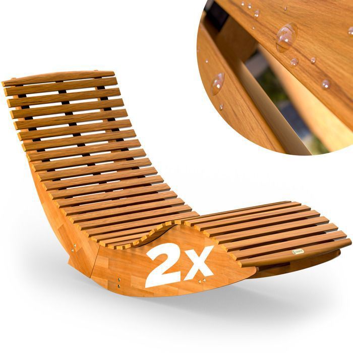 2X Chaise Longue à Bascule Bois d'acacia Forme Ergonomique Fonction Bascule certifié FSC® Jardin Bain de Soleil Bois transat