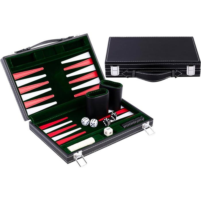 Backgammon De Voyage Engelhart 11 Pouces - Jeu De Société Portable En Simili Cuir Et Feutre Vert - Idéal Pour Les Déplacements