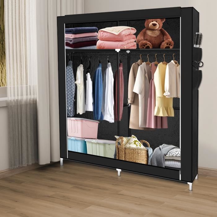 Armoire Penderie Souple ERROLVES - Noir - 108*45*170cm