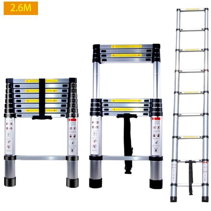 Finether LEYSHOP Échelle Télescopique 2.6M Échelle Escabeau en Aluminium Multi ...