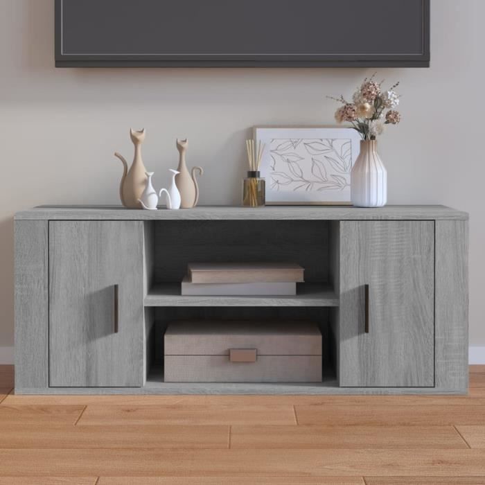 famirosa meuble tv sonoma gris 100x35x40 cm bois d'ingénierie-097