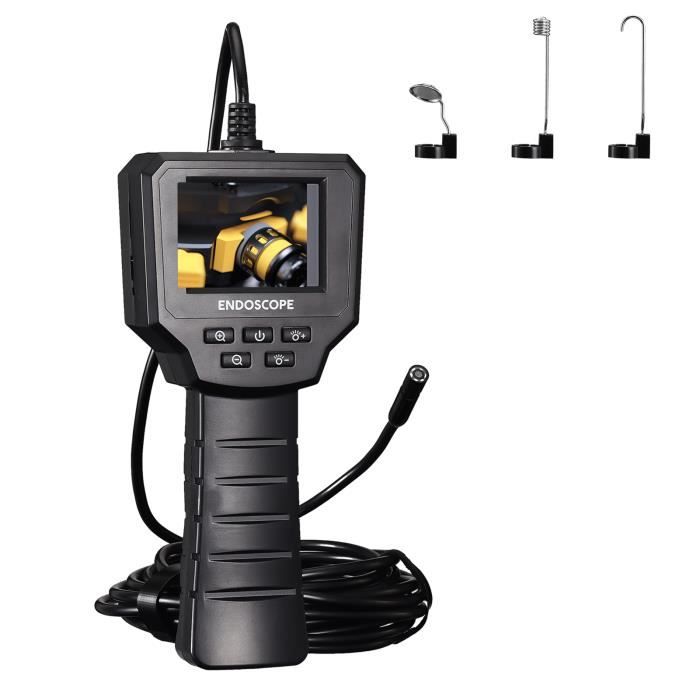 Lighted industrial endoscope camera, 1440P HD tunnel tube camera, 2.4-inch IPS screen, IP67 waterproof, semi-rigid cable 16.4 feet