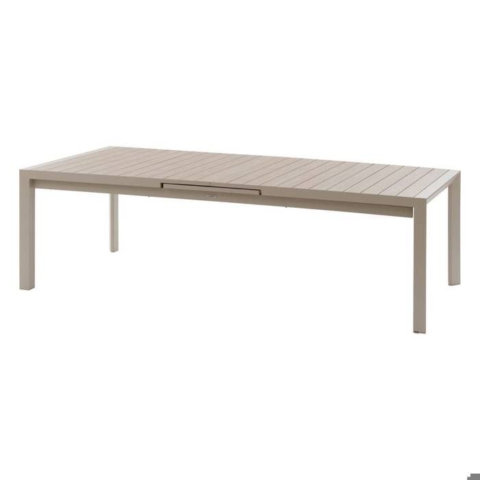 Table de jardin extensible Évasion effet bois lin & argile 14 places lates en aluminium - Hespéride Table de jardin extensible Évasion effet bois lin & argile 14 places lates en aluminium - Hespéride