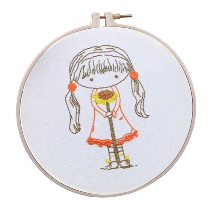 Kit Broderie Point De Croix 11CT - Toile Imprimée Fille 40x40 Cm, Fil Eco-Coton - Art Décoratif
