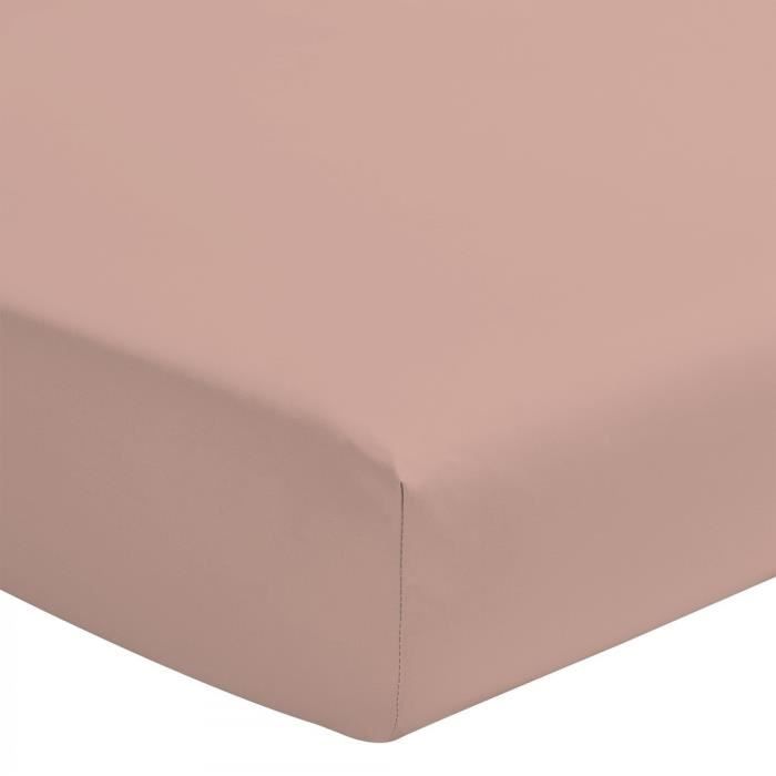 Drap housse uni 100% coton - Bonnet 25cm - Rose - 140x190 cm