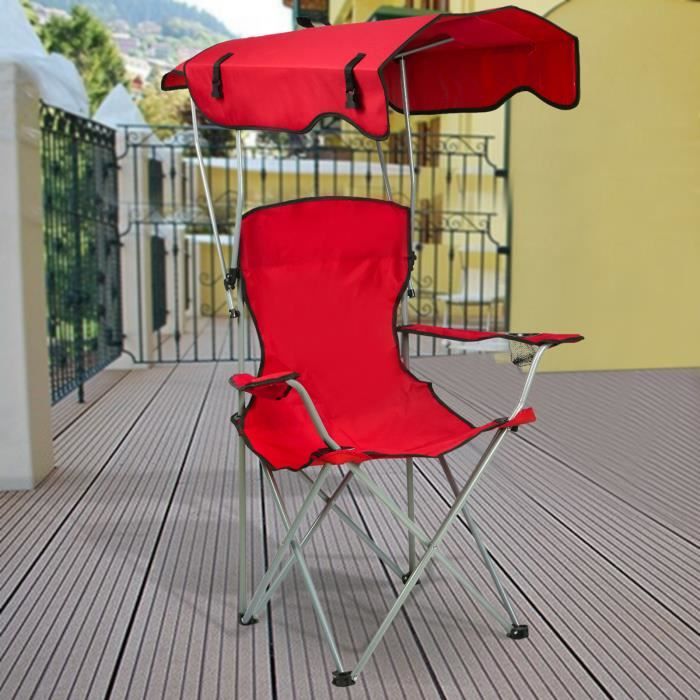 Chaise de plage pliante HUOLE - Rouge - 50*50*90/120CM - Chaise de pêche parapluie auvent