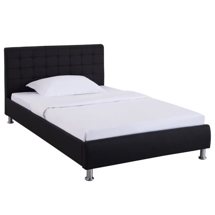 Lit Simple Pour Adulte Cannes 120x190 Cm 1 Place Et Demi 1 Personne Avec Sommier Et Pieds En Metal Chrome Tissu Capitonne Noir Achat Vente Structure De Lit Lit