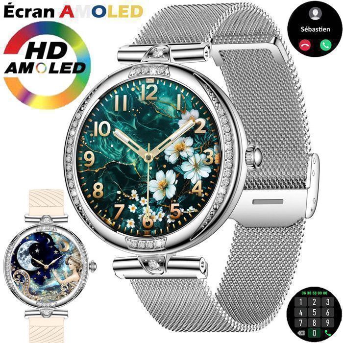 Montre Connectée Femme Ronde Smartwatch Homme Étanche IP68 Boîtier Rétro Alliage Zinc Grand Écran Tactile Ø 4CM Bracelet Acier