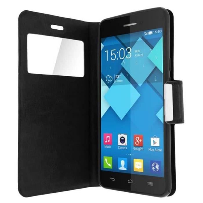Custodia A Portafoglio In Ecopelle Turchese Per Alcatel One Touch Pop 3-5 Con Chiusura Magnetica E 6 Slot Per Carte