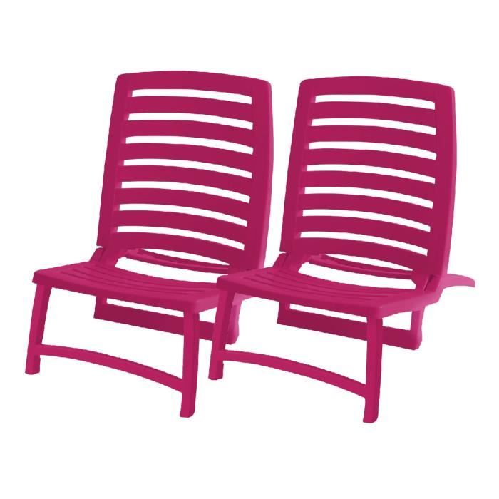 Lot de 2 chaise de plage pliante coloris rose chaise de piscine d’extérieur-Longueur 42 x Profondeur 58 x Hauteur 64 cm