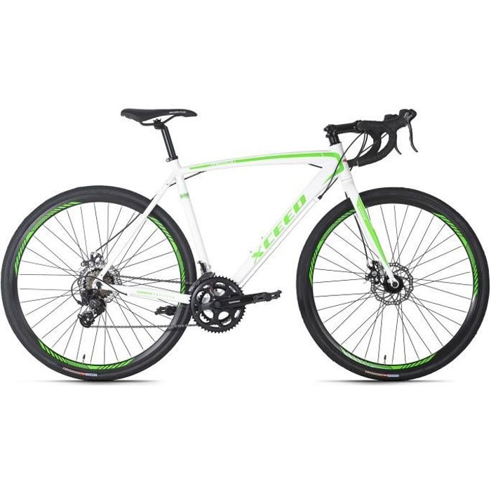 Velo course Gravel 28 KS CYCLING Xceed Unisexe 14 Vitesses Blanc Vert Taille de Cadre 54 cm Cdiscount Sport